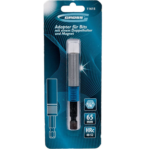 Адаптер для бит с двойным держателем и магнитом, 65 мм, 1/4"// Gross