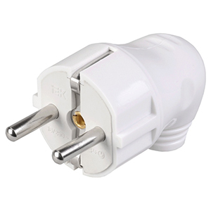 Вилка "ИЭК" белая "ВПу11-01-Ст" угловая, с заземляющим контактом