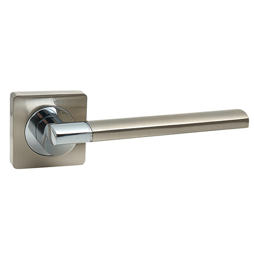 Ручка дверная "AL-02-572 CP/SN/CP", нажимная, квадратная накладка, "Хром+никель/хром"