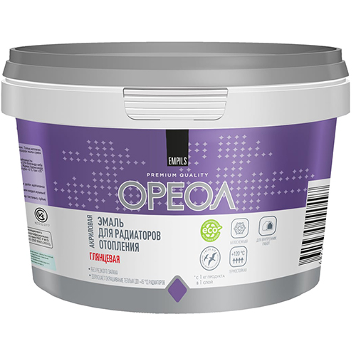 Эмаль акриловая глянцевая для радиаторов белая "Ореол", 0,5кг