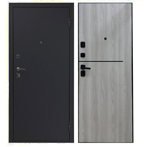 Дверь входная "Отвага", 960*2050*72мм, правая, металл - "Металлик черный", МДФ "Ривьера Айс" Город Мастеров