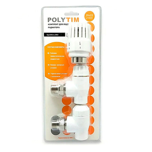Комплект угловых клапанов термостатический для радиаторов PPR 20*1/2н "Tim", с термоголовкой