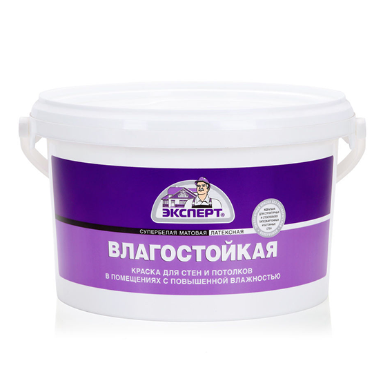 Краска водоэмульсионная интерьерная влагостойкая супербелая "Эксперт", 3кг
