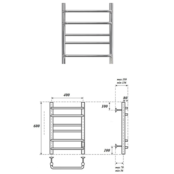 Электрический полотенцесушитель &quot;Point Сатурн&quot; П6 размер: 400*600мм, хром, диммер справа