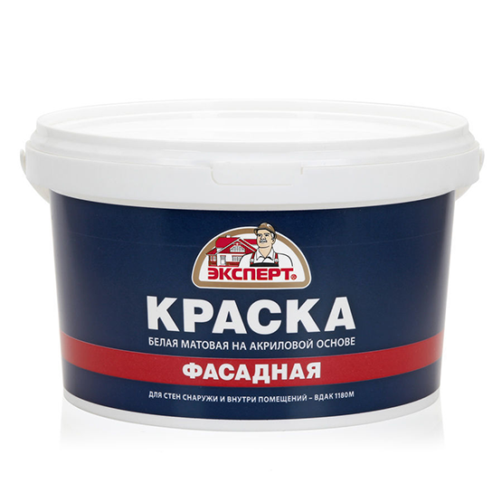 Краска водоэмульсионная фасадная белая "Эксперт", 3кг