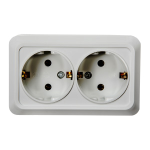 Розетка 2-ая "IN HOME Bolleto" с заземлением, накладная, белая, 7128