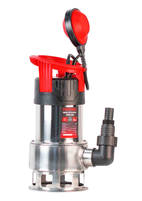 Насос дренажный фекальник для грязной воды Verton AQUA DP900/35SE (мощн.900Вт.,напр. 230/50 В/Гц,макс. выс.8 м.,произв.250 л/мин.,макс.темп. 35.,IPX8.,нижн.забор воды.,диаметр частиц 35мм.нержав.корпус,внешний поплавок)