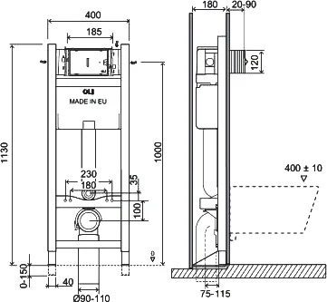 Система инсталляции "Oli" для подвесного унитаза "Expert  Evo" механическая   400*1130*150мм с кнопкой хром