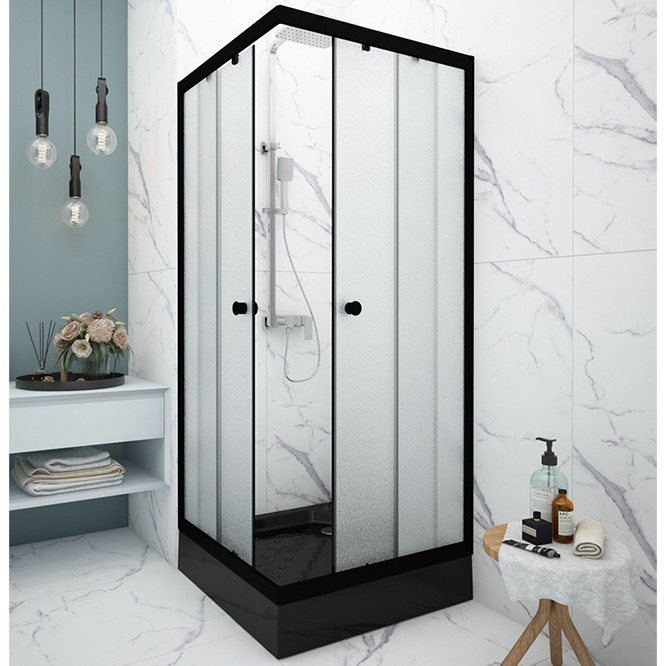 Душевой угол "Universal Black", 800*800 низкий поддон, черный, матовые стекла, без сифона