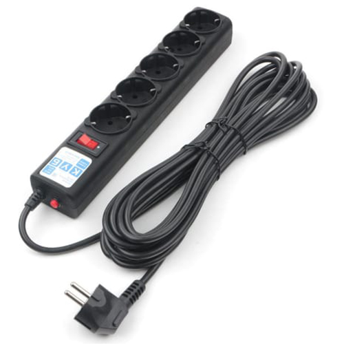 Сетевой фильтр 5 розеток, длина: 5 м с заземляющим контактом,черный графит "Power Cube "
