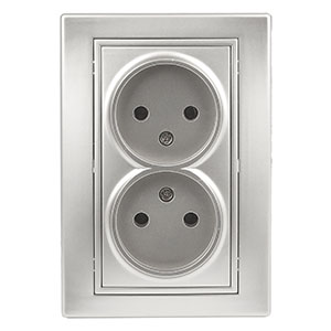 Розетка 2-ая без заземления, "Plano Intro", скрытой проводки, алюминий 1-204-03