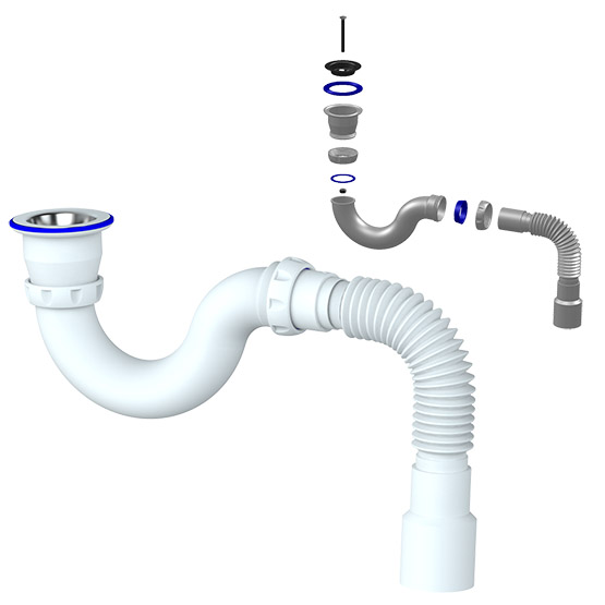 Сифон для душевого поддона прямоточный со стальным выпуском, 1.1/2, гофра 40*40/50, G32, "Unicorn"