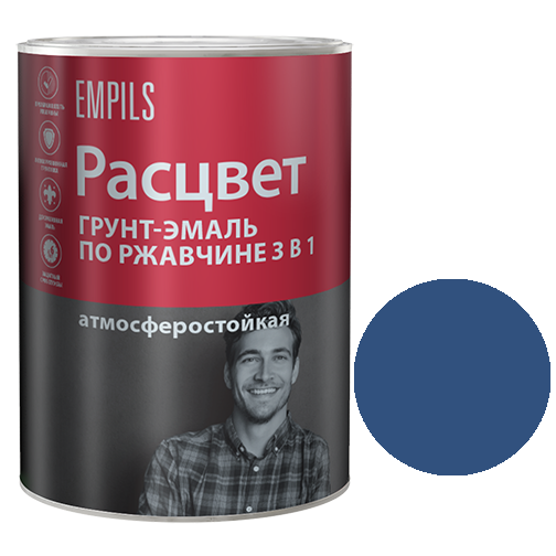 Грунт-эмаль по ржавчине "3 в 1" алкидная синяя "Расцвет", 0,9кг