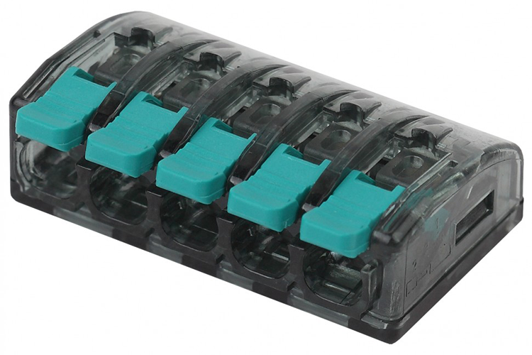 Клемма ЭРА компактная серия 415 с рычагом 5 отверстия 0.5-4 мм2 упаковка 2 шт. бирюза