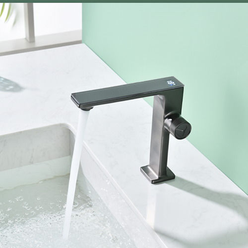 Смеситель Соломон 801-400S, кнопочный, для умывальника, графит