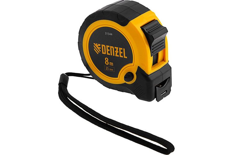 Рулетка "Denzel" 8м*25мм, двухкомпонентный корпус, кнопка-пауза