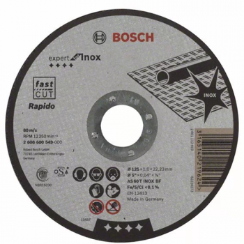 Круг "Bosch" отрезной по металлу, 125*1*22,2мм "Expert for Inox Rapido"