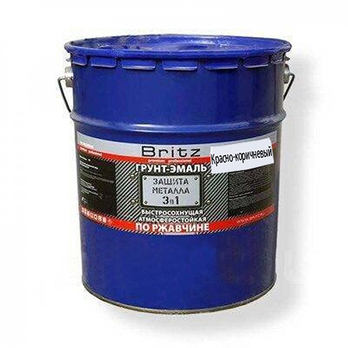 Эмаль по ржавчине "3 в 1" красно-коричневая Б/С глянцевая "Бриц", 20кг