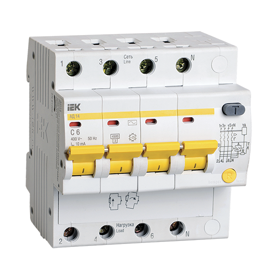 Дифференциальный автомат АД14, 4Р 6А 10мА "ИЭК"