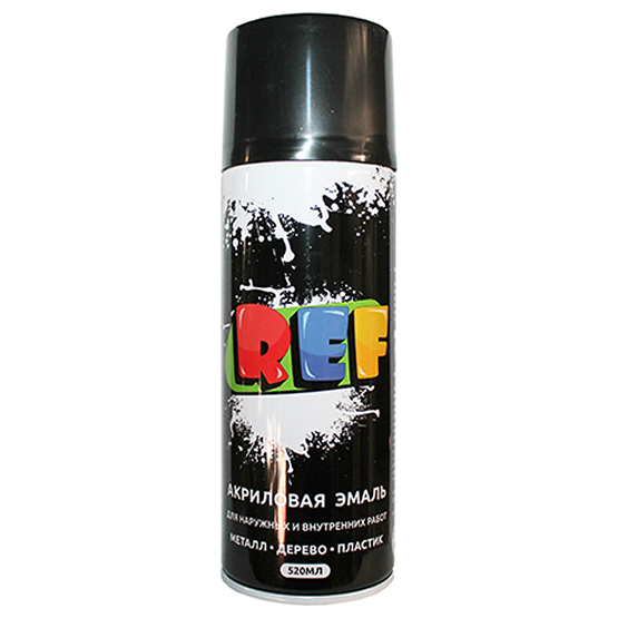 Эмаль аэрозольная черная глянцевая акриловая "REF", 520мл