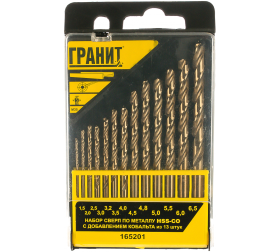 Набор сверл "Гранит" по металлу HSS-Co, 13шт, пласт уп.