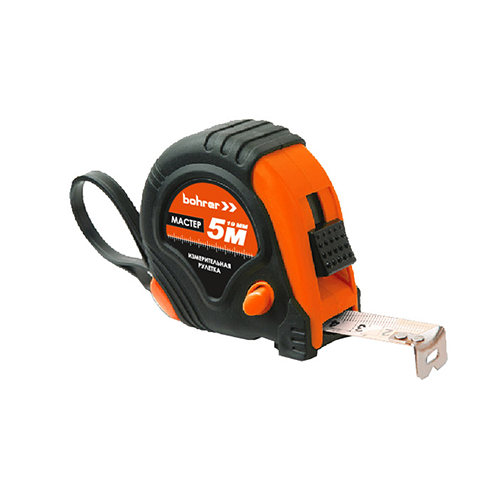 Рулетка "Bohrer" 5м*19мм, обрезиненный корпус, плавная фиксация