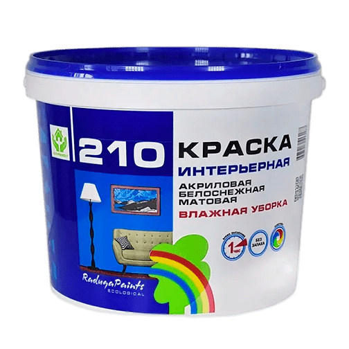 Краска акриловая для влажной уборки белая матовая "Радуга 210", 14кг
