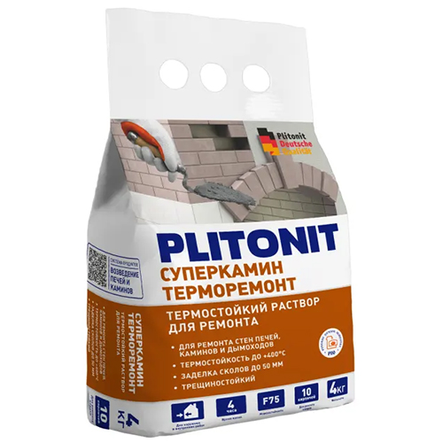 Раствор кладочный термостойкий "Плитонит СуперКамин ТермоРемонт", 4кг