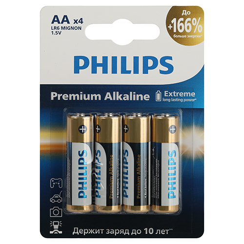 Батарейка щелочная LR06/AA 4шт 4/48упак "Philips" Premium