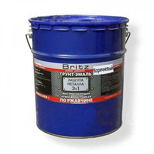 Эмаль по ржавчине "3 в 1" коричневая Б/С глянцевая "Бриц", 20кг