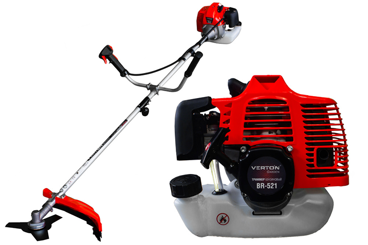 Бензиновый триммер VERTON garden BR-521 (V двигателя 52 см3,мощность 2.5 л.с./1.83 кВт,разборная штанга, ремень, нож 3т,катушка)