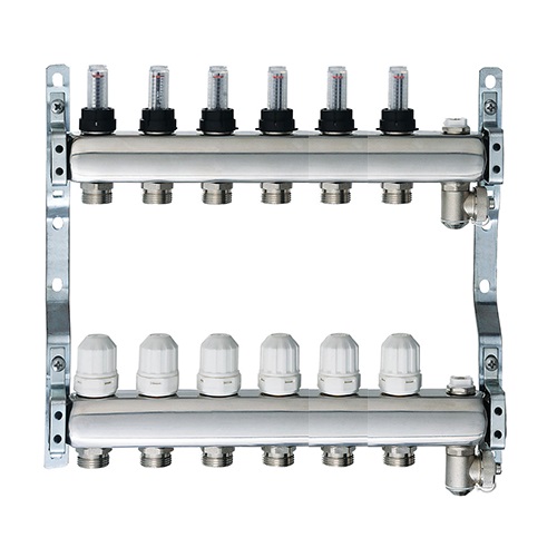 Коллекторная группа "Lavita" c расходомерами и воздухоотводчиками 1"*6 вых.3/4"