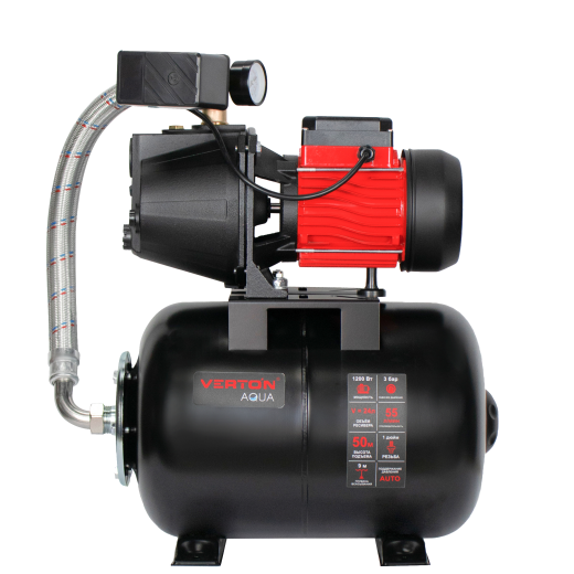 Насосная станция автоматическая Verton AQUA PS1200C/24 (Чугун,1200Вт,230 В//50 Гц,Q max55л/мин,V24л,глуб.9м,H max50м,диам вх./вых.1&quot;,давл.3 бар Verton