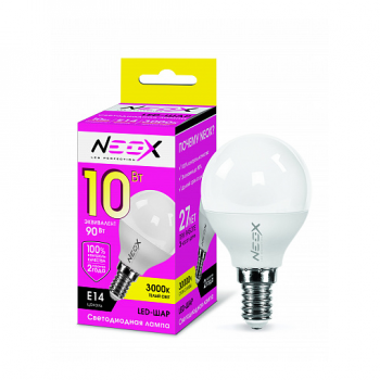 Лампа светодиодная "NEOX" P45, Е14, 10Вт, 220В, 3000К, 800Лм, шар матовый