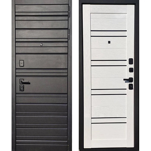 Дверь входная"Энца",960*2050*110мм,правая,металл, 2 МДФ- "Кварц черный",МДФ "Скол дуба белый"