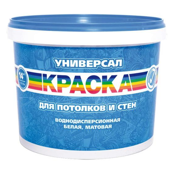 Краска водоэмульсионная для стен и потолков ярко белая "Радуга Универсал", 14кг
