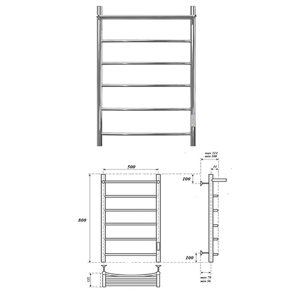 Электрический полотенцесушитель &quot;Point Афина&quot; П5 размер: 500*800мм, хром, с полкой,  диммер справа