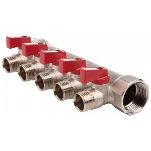 Коллектор с пятью шаровыми кранами, 3/4в*1/2н*1/2н*1/2н*1/2н*1/2н*3/4н