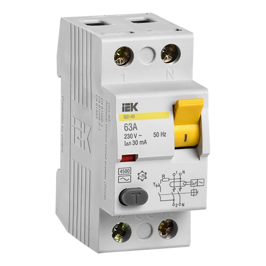 Выключатель дифференциальный ВД1-63 (УЗО), 2Р 63А 30мА "ИЭК"