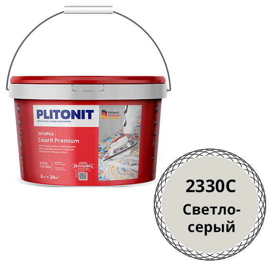 Затирка водоотталкивающая &quot;Плитонит Colorit premium&quot;, 2кг, &quot;светло-серый&quot; цементная