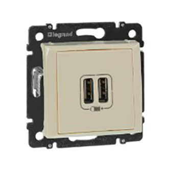 Розетка 2 местная USB, "Valena legrand", скрытой проводки, кремовая (без рамки)