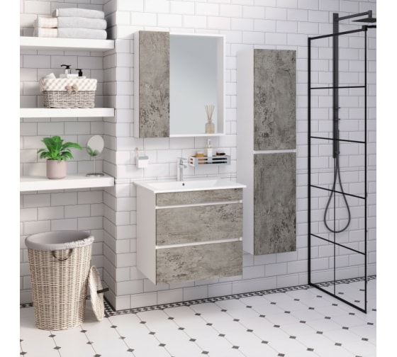 Шкаф с зеркалом "Манхэттен 75", 750*750*120мм, серый бетон