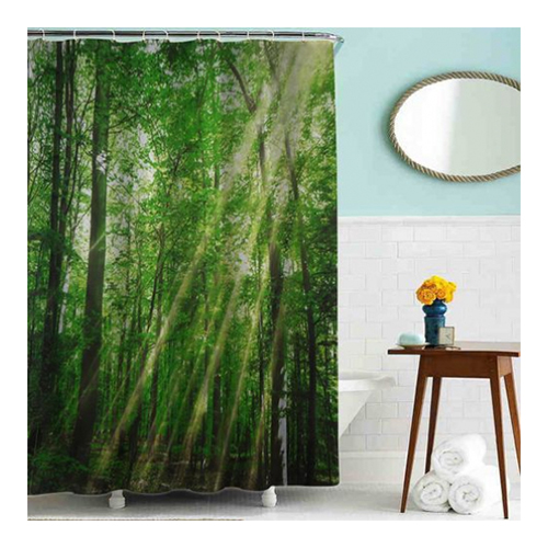 Шторка для ванной "Лес" "MZ-61" в комплекте с кольцами 1800*1800мм полиэстер