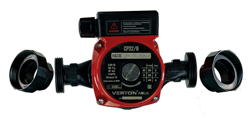 Насос циркуляционный Verton AQUA CP32/6 (Мощн.90-60-40 Вт, 230 В//50 Гц, Q max 40-30-20 л/мин, H max 6-5-4 м, монтаж. дл. 180 мм, подкл. 51 мм, медн. обмотка)