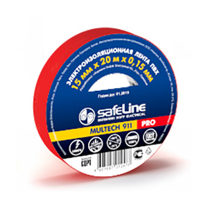 Изолента ПВХ &quot;Safeline&quot; 15мм*20м, красная 1/200