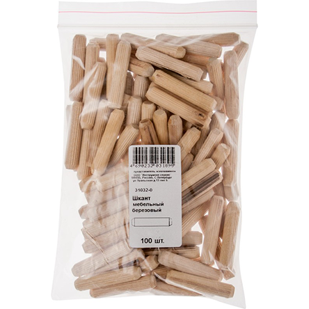 Шкант мебельный березовый 10*50мм, 100шт., Зубр