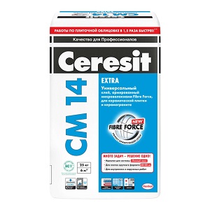 Клей для плитки/ керамогранита/ камня Ceresit CМ 14 Extra серый (класс С2 T) 25кг