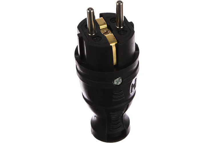 Вилка прямая каучуковая 2P+PE 16А/250В IP44, черная, Эра