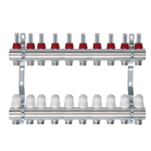 Коллекторная группа "Lavita" c расходомерами и воздухоотводчиками 1"* 10 вых.3/4"