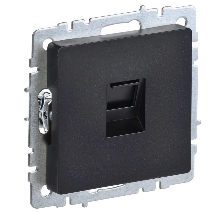 Розетка 1-ая компьютерная RJ45 кат.5E "BRITE" с/п, механизм (без рамки), черн. IEK